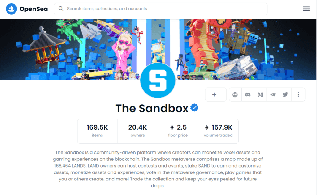 The Sandbox NFT in OpenSea