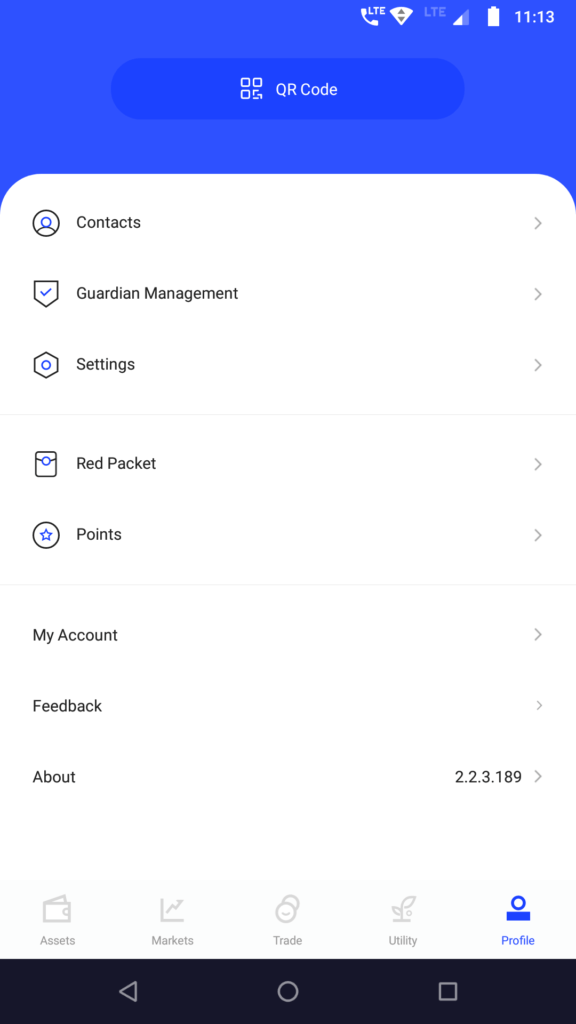 Loopring Wallet app user profile section