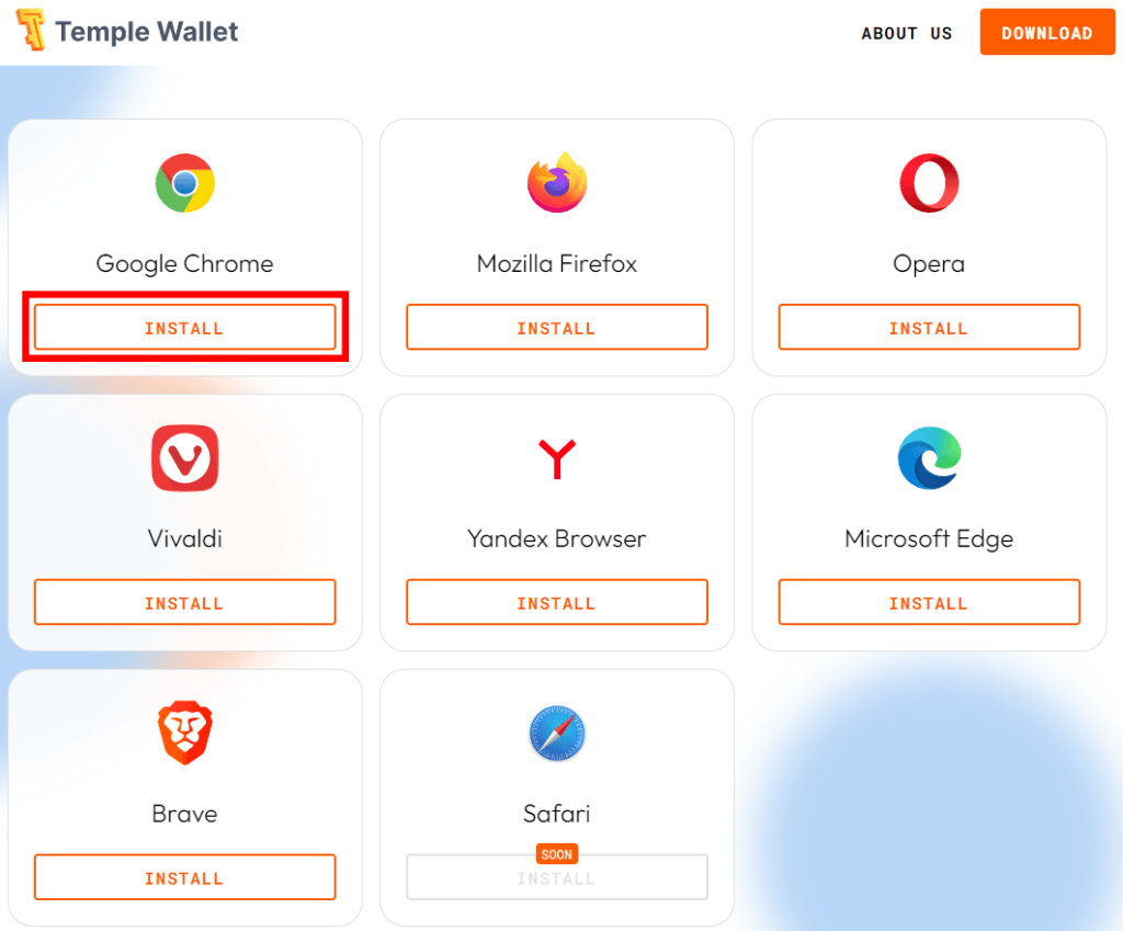 Temple Wallet browser extension installation