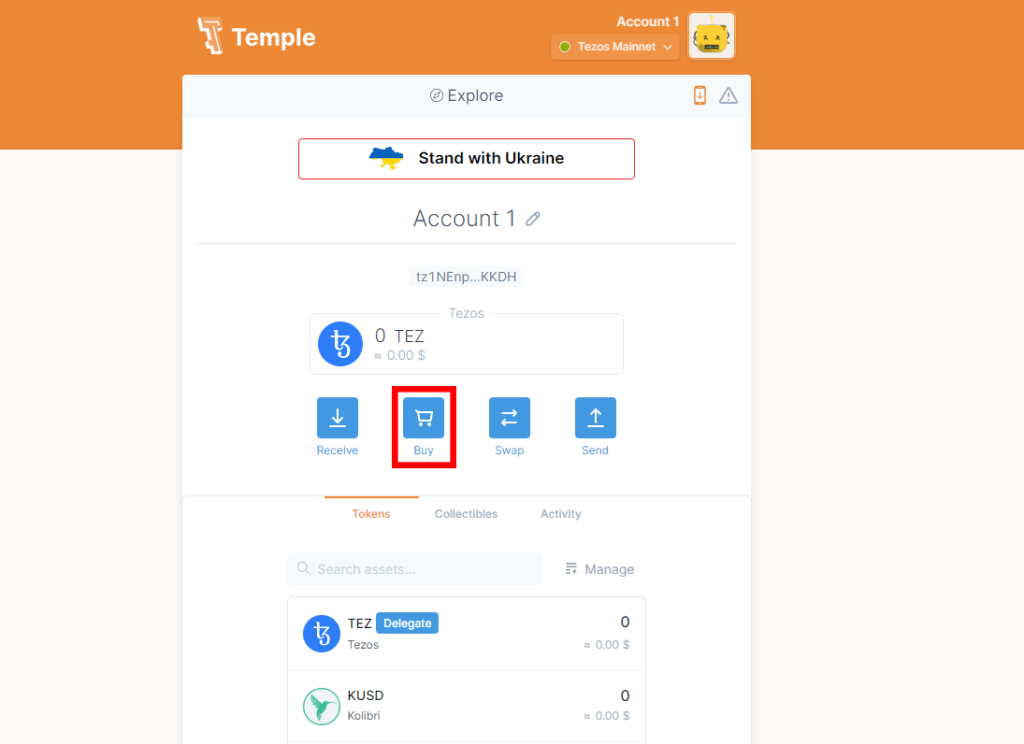 Buying XTZ from Temple Wallet entering amount