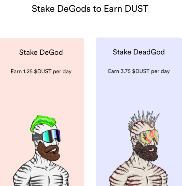 $DUST reward rate for staking DeGod or DeadGod