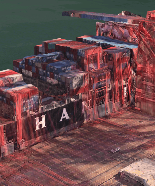 One of Peder Norrby’s Mapglitch moments depicts a bizarrely distorted container ship
