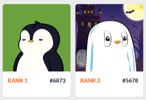 Two of the rarest Pudgy Penguins, including record-breaking #6873. 