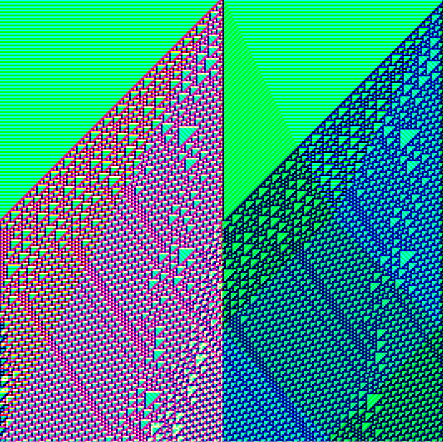 3 different rules are drawn in the Red, Green and Blue color components of the image