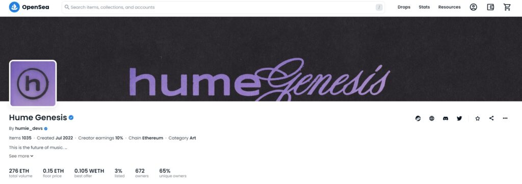 Best Music NFTs: Hume Genesis by Humie-Devs