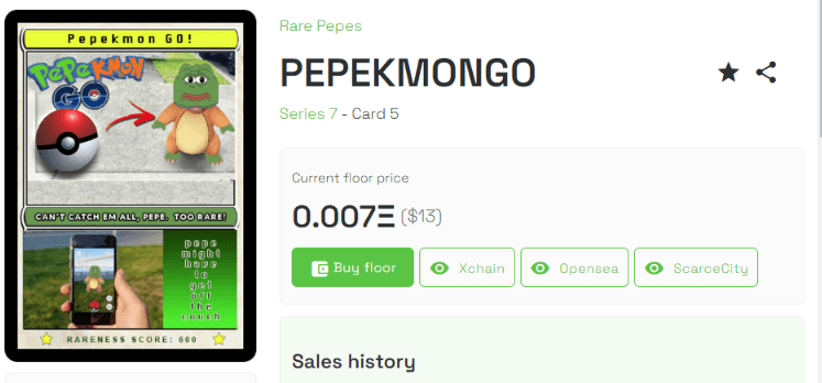 PEPEKMONGO is a series seven Rare Pepe with a massive supply of over 3 million
