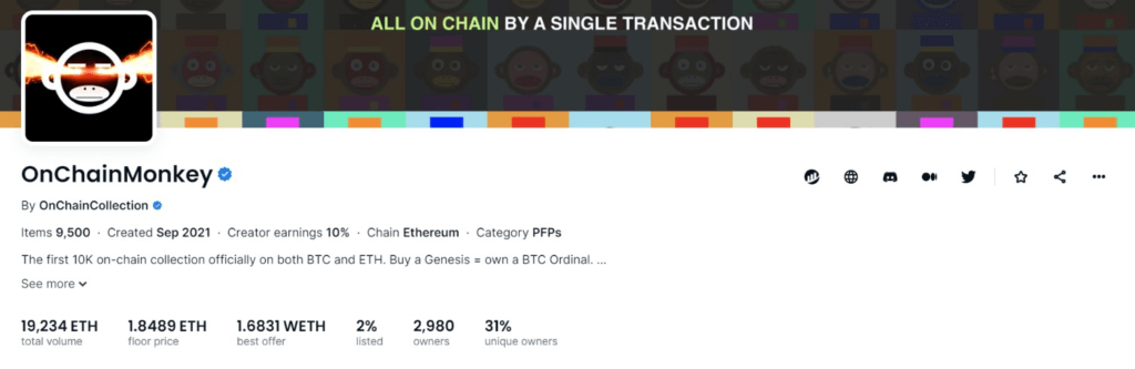 The OnchainMonkey minted Ordinals on a 1:1 basis for Genesis Ethereum OCM holders.